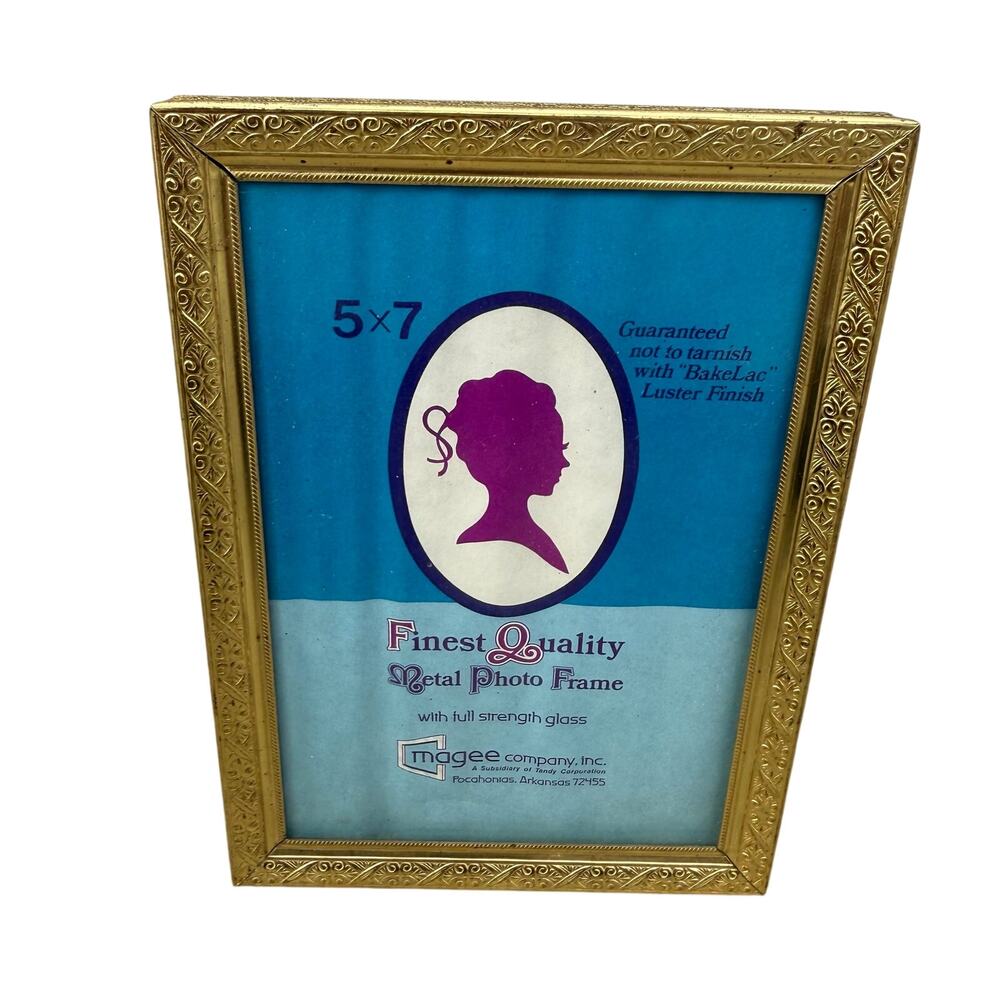 VINTAGE Picture Photo Frame 5x7” Brass? Gold Tone Metal Ornate Standing Etched